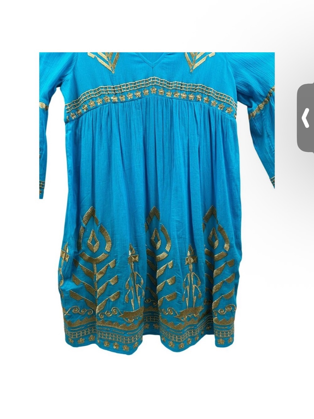 Soft Surroundings Zaneta Turquoise Gold Embroidered Gauze Dress Oversized M - Picture 6 of 6